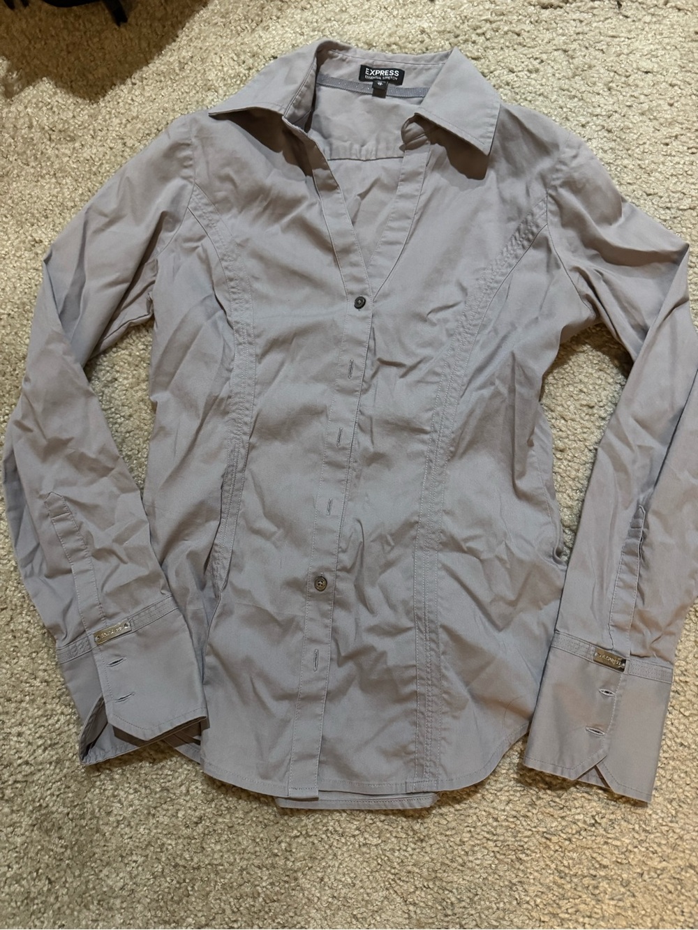 Express Women's Grey Stretch Button-Front Shirt